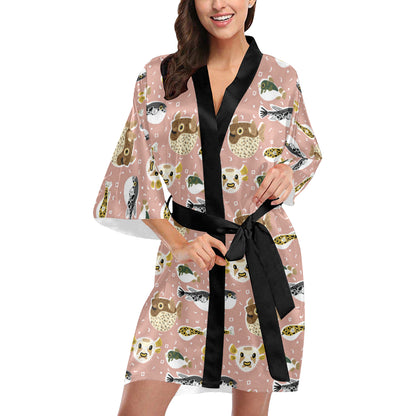 Fugu Cute Pattern Print Design 01 Women's Short Kimono