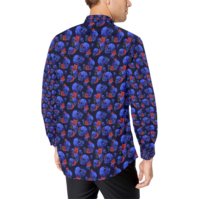 Skull Roses Neon Design Themed Print Men's Long Sleeve Shirt