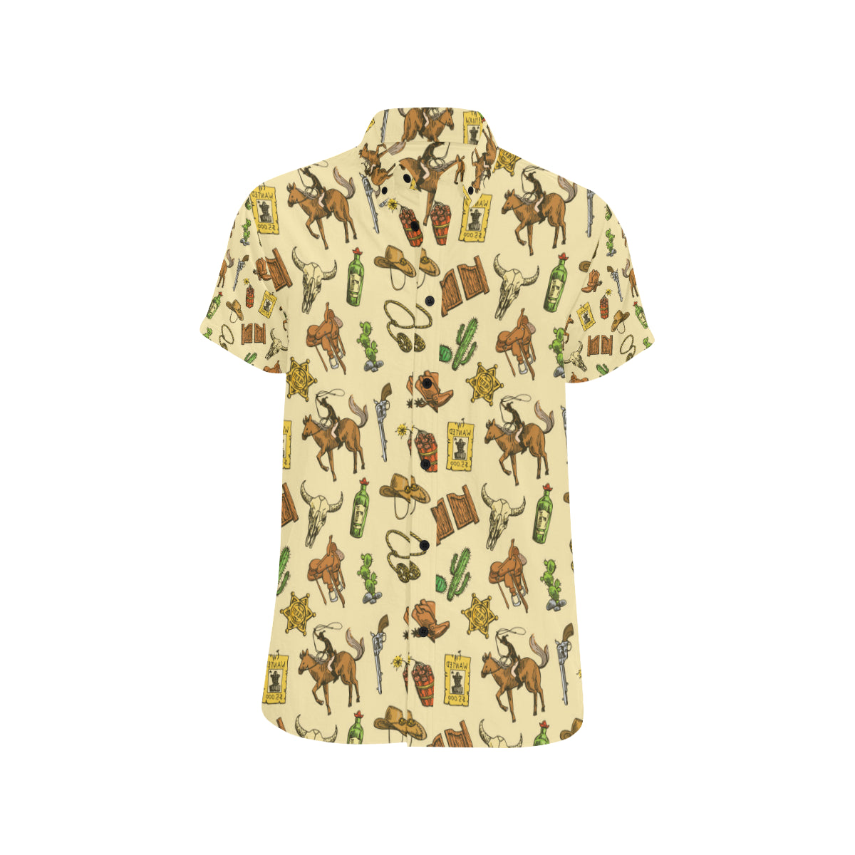 Cowboy Pattern Print Design 04 Men's Short Sleeve Button Up Shirt