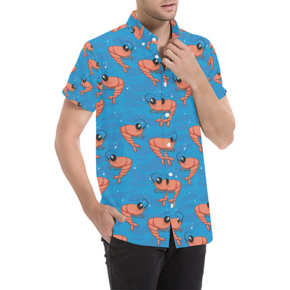 Prawn Cute Pattern Print Design 03 Men's Short Sleeve Button Up Shirt