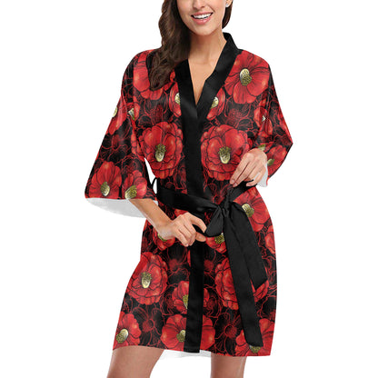 Camellia Pattern Print Design CM06 Women's Short Kimono