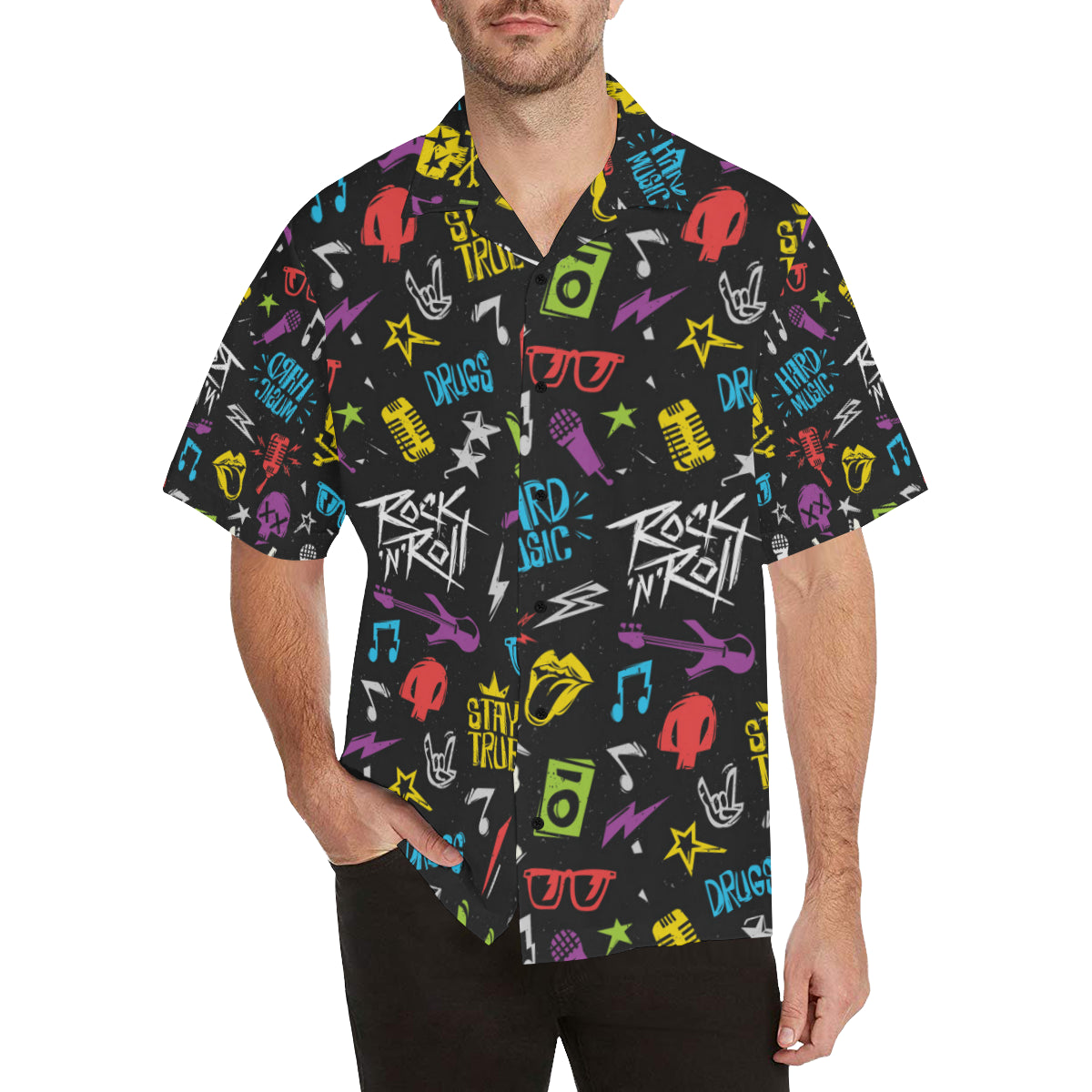 Rock and Roll Pattern Print Design A02 Men's Hawaiian Shirt