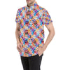 Peace Sign Patchwork Design Print Men's Short Sleeve Button Up Shirt