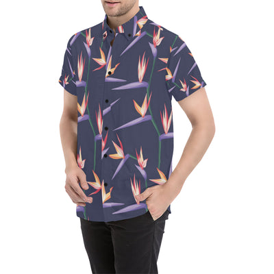 Bird Of Paradise Pattern Print Design BOP015 Men's Short Sleeve Button Up Shirt