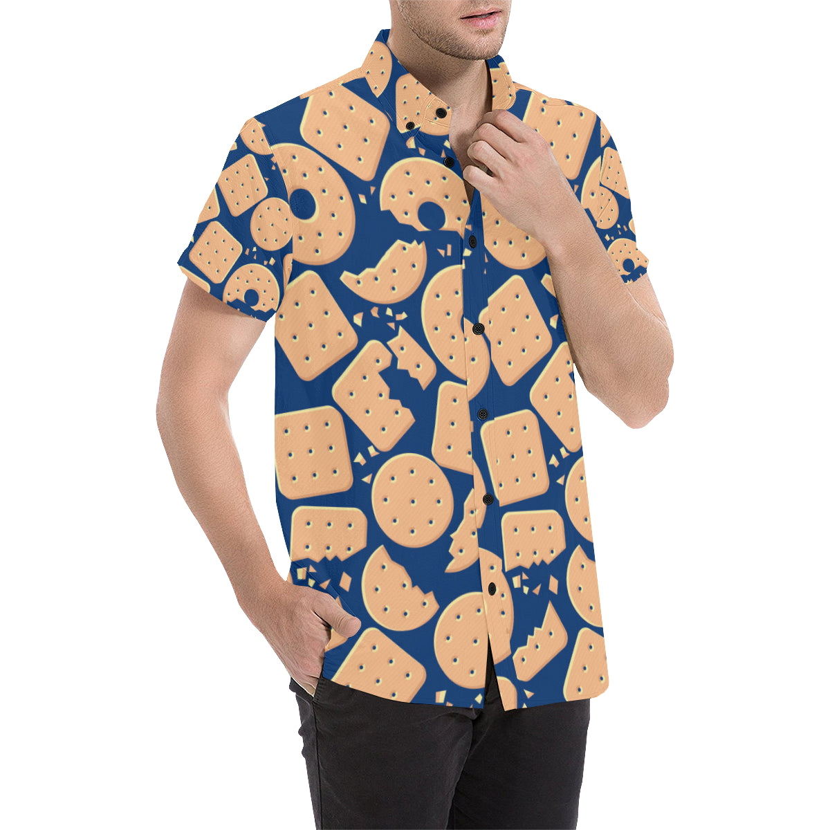 Cracker Pattern Print Design 03 Men's Short Sleeve Button Up Shirt