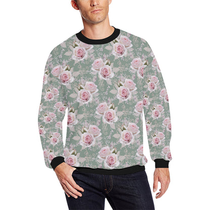 Rose White Pattern Print Design RO012 Men Long Sleeve Sweatshirt