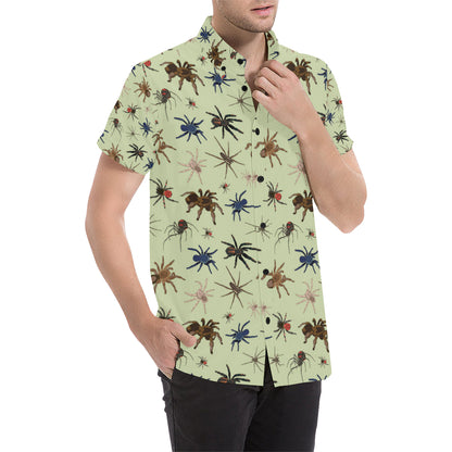 Tarantula Pattern Print Design 02 Men's Short Sleeve Button Up Shirt