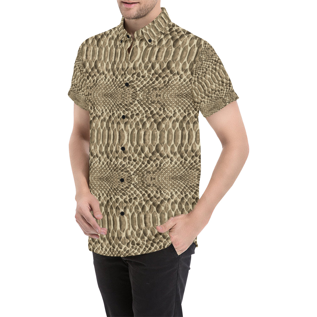 Python Pattern Print Design A02 Men's Short Sleeve Button Up Shirt
