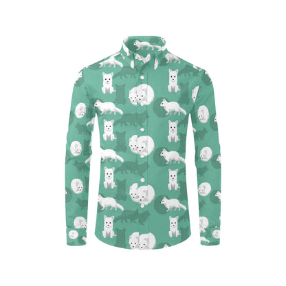 Arctic Fox Pattern Print Design Men's Long Sleeve Shirt