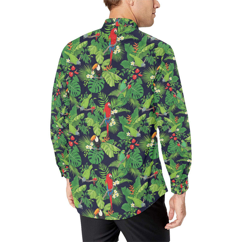 Rainforest Parrot Pattern Print Design A03 Men's Long Sleeve Shirt