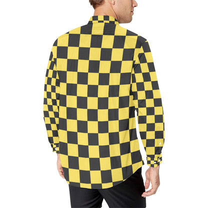 Checkered Yellow Pattern Print Design 03 Men's Long Sleeve Shirt