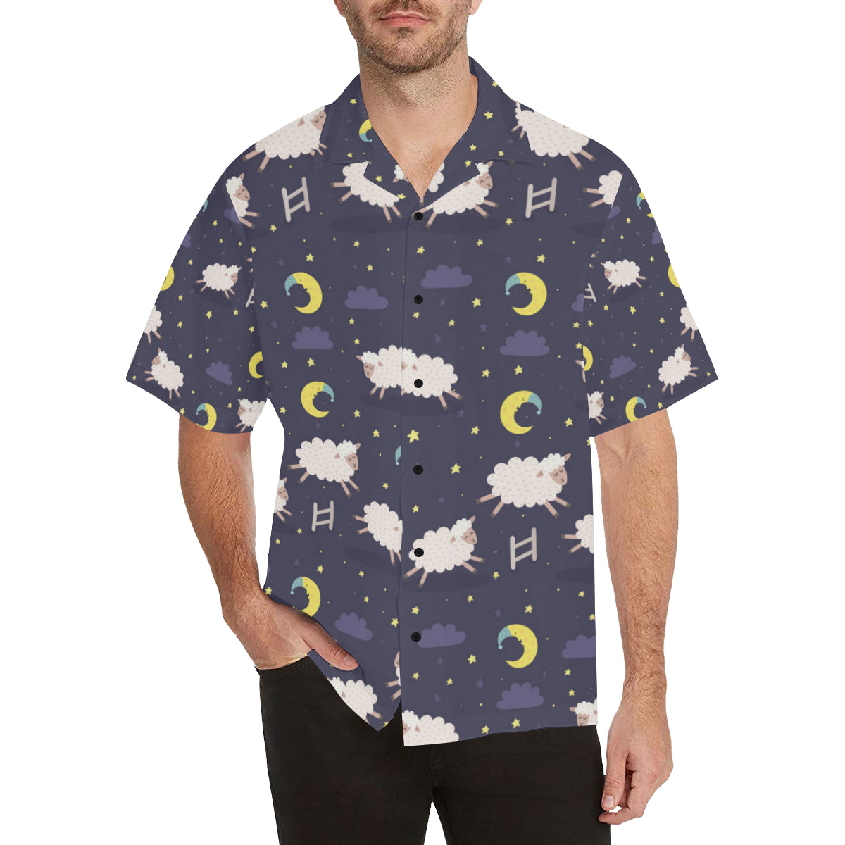 Sheep Night Pattern Print Design 02 Men's Hawaiian Shirt