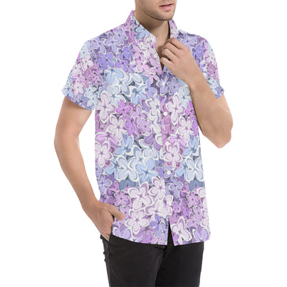 Lilac Pattern Print Design LI01 Men's Short Sleeve Button Up Shirt