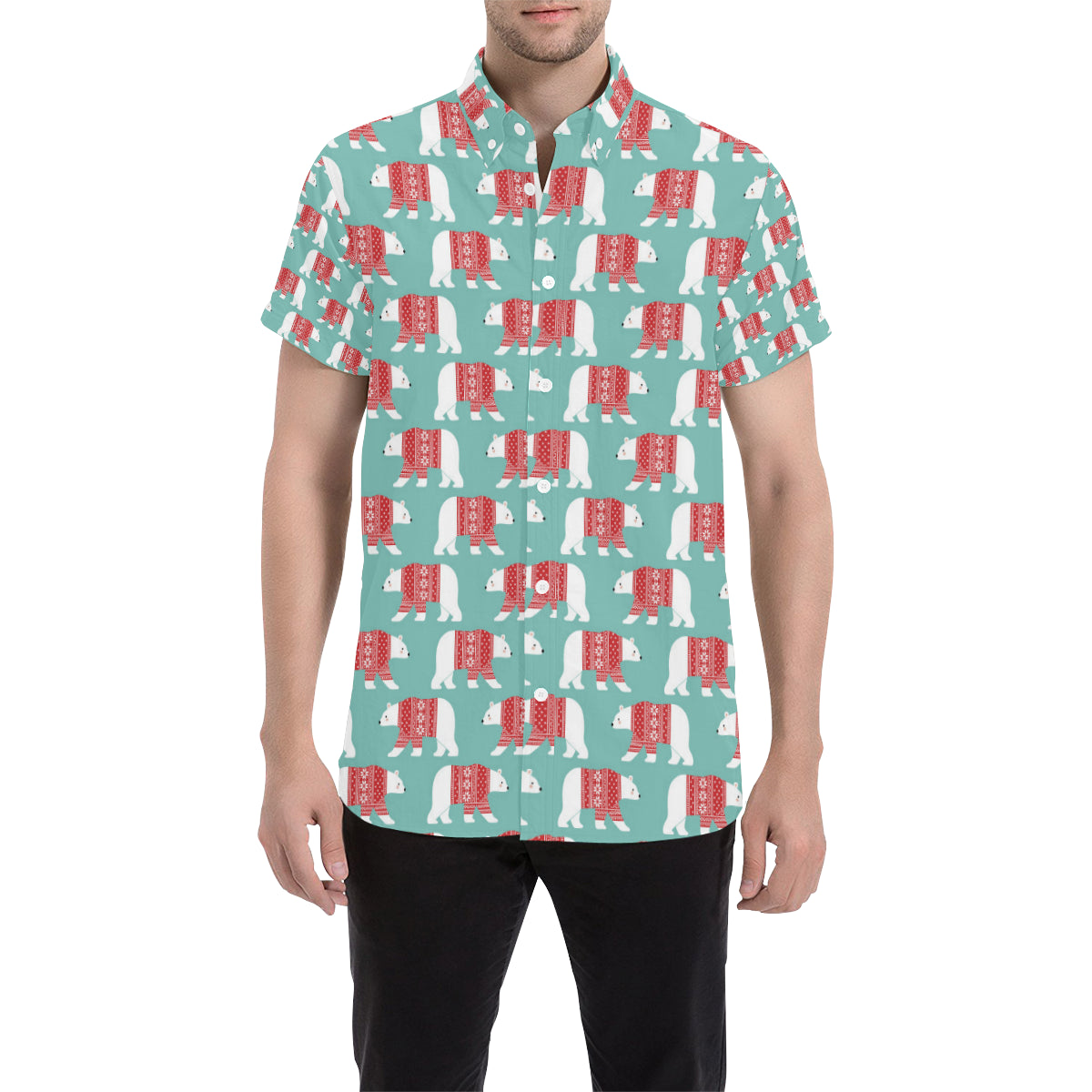 Polar Bear Pattern Print Design A04 Men's Short Sleeve Button Up Shirt
