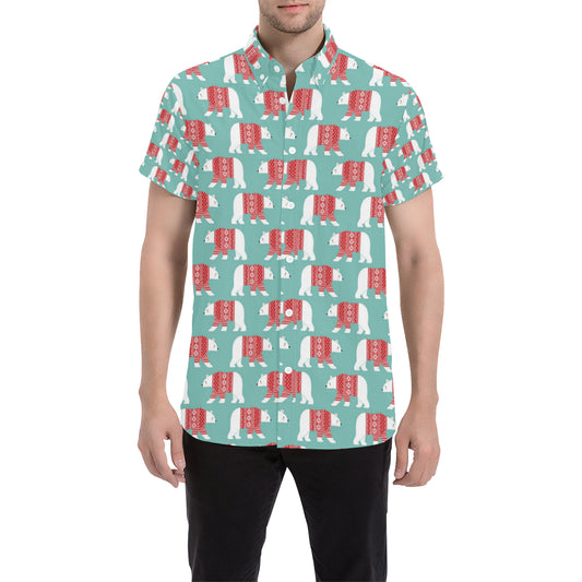 Polar Bear Pattern Print Design A04 Men's Short Sleeve Button Up Shirt
