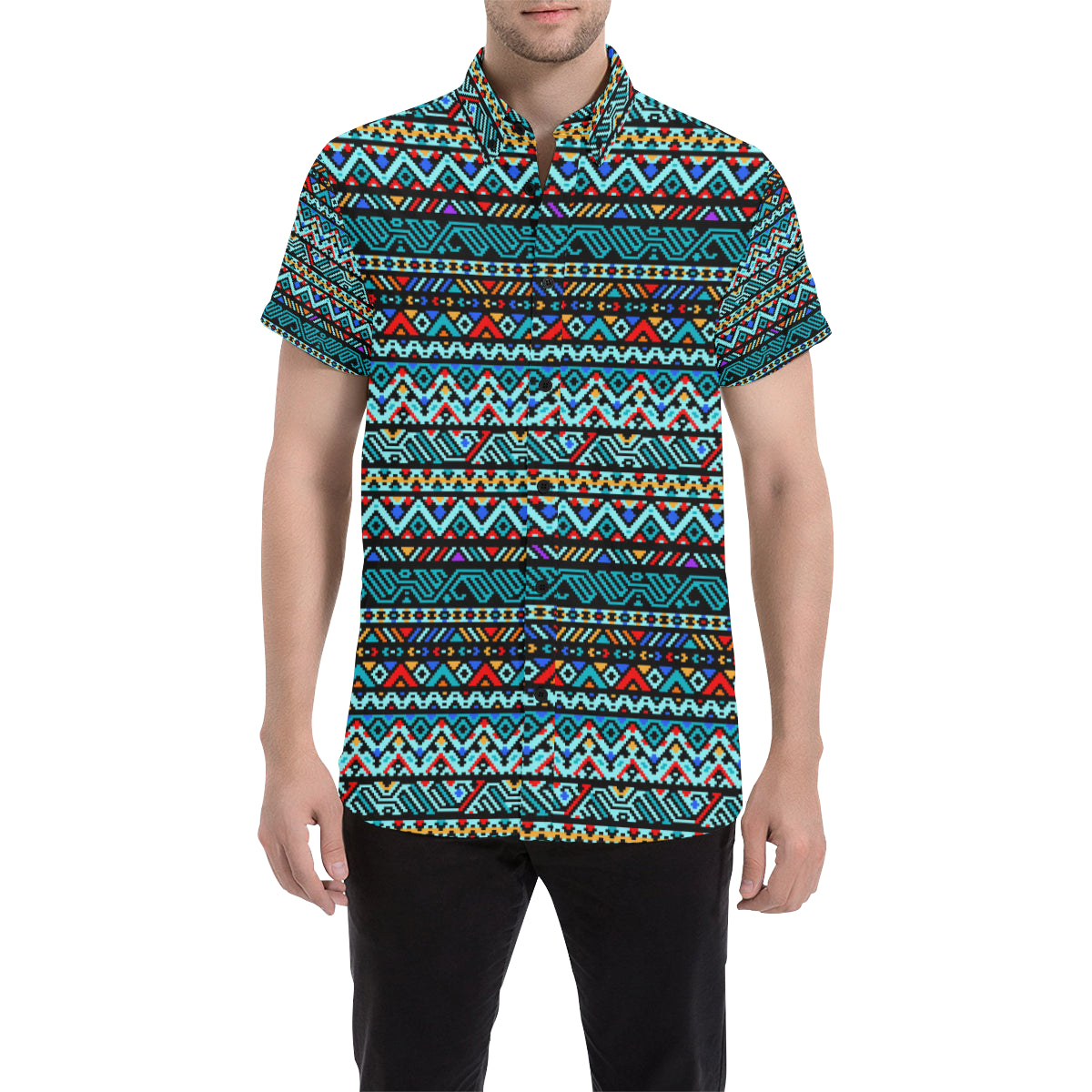 Southwestern Style Men's Short Sleeve Button Up Shirt