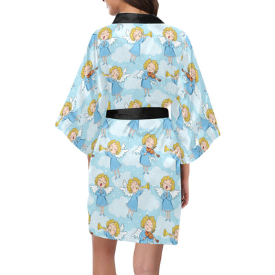 Angel Musician Pattern Print Design 09 Women's Short Kimono