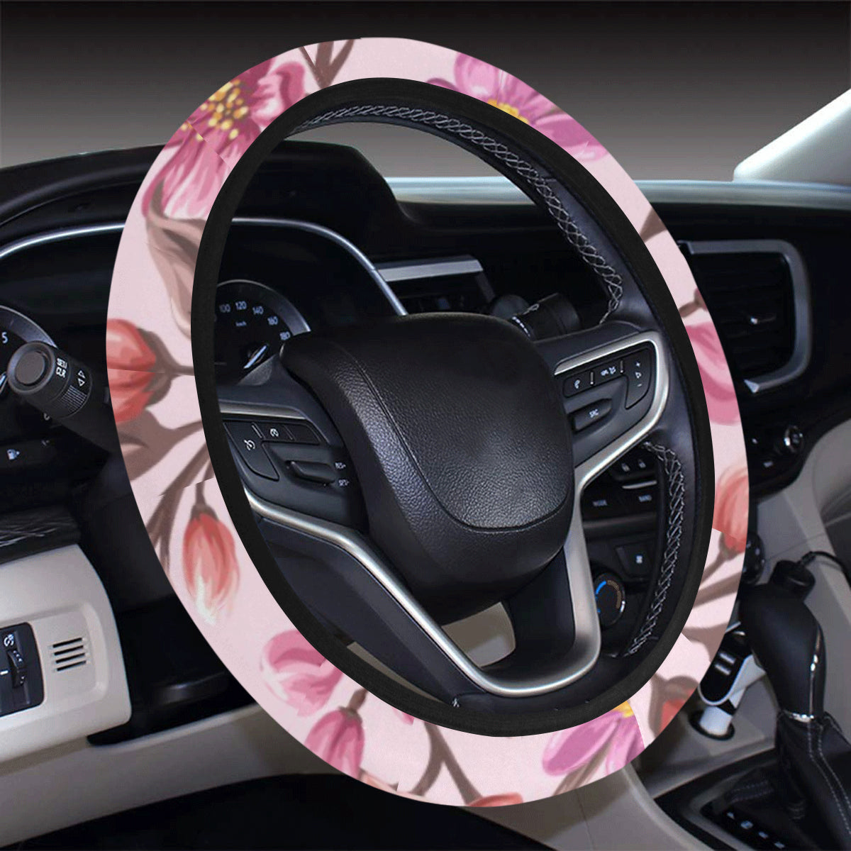 Summer Floral Pattern Print Design SF09 Steering Wheel Cover with Elastic Edge