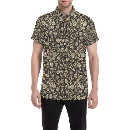 Brocade Pattern Print Design 03 Men's Short Sleeve Button Up Shirt