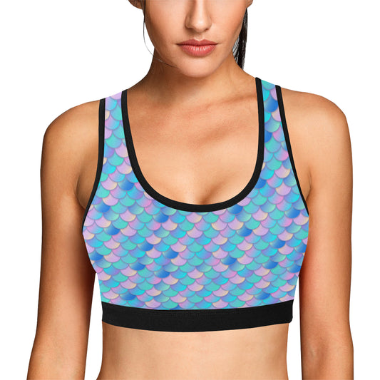Mermaid Scales Pastel Pattern Print Design 07 Sports Bra