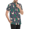 Llama Cactus Pattern Print Design 012 Men's Short Sleeve Button Up Shirt