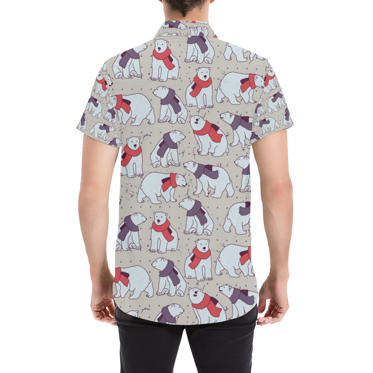 Polar Bear Pattern Print Design PB04 Men's Short Sleeve Button Up Shirt