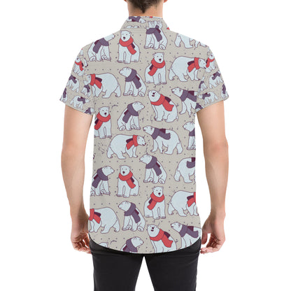 Polar Bear Pattern Print Design PB04 Men's Short Sleeve Button Up Shirt