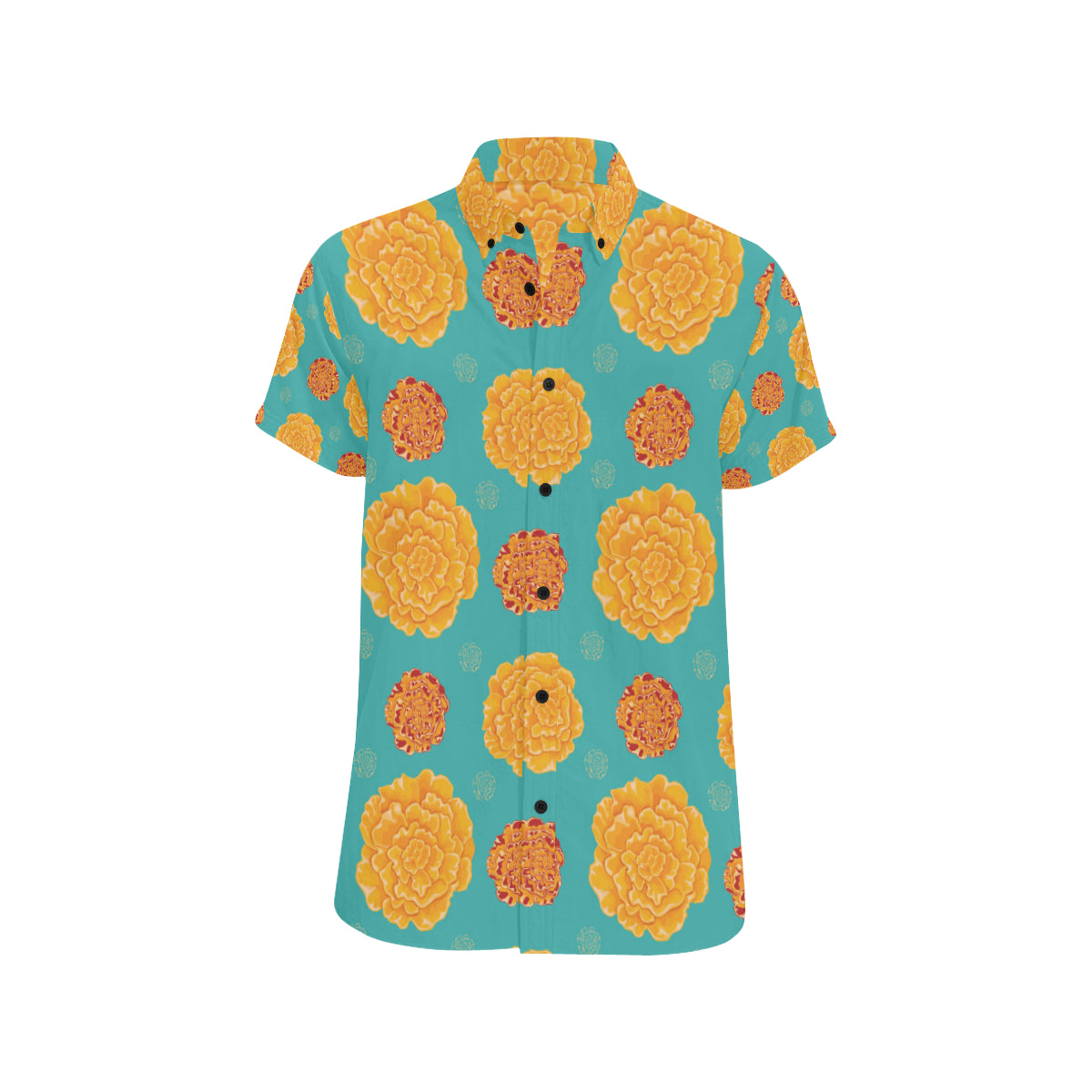 Marigold Pattern Print Design 02 Men's Short Sleeve Button Up Shirt
