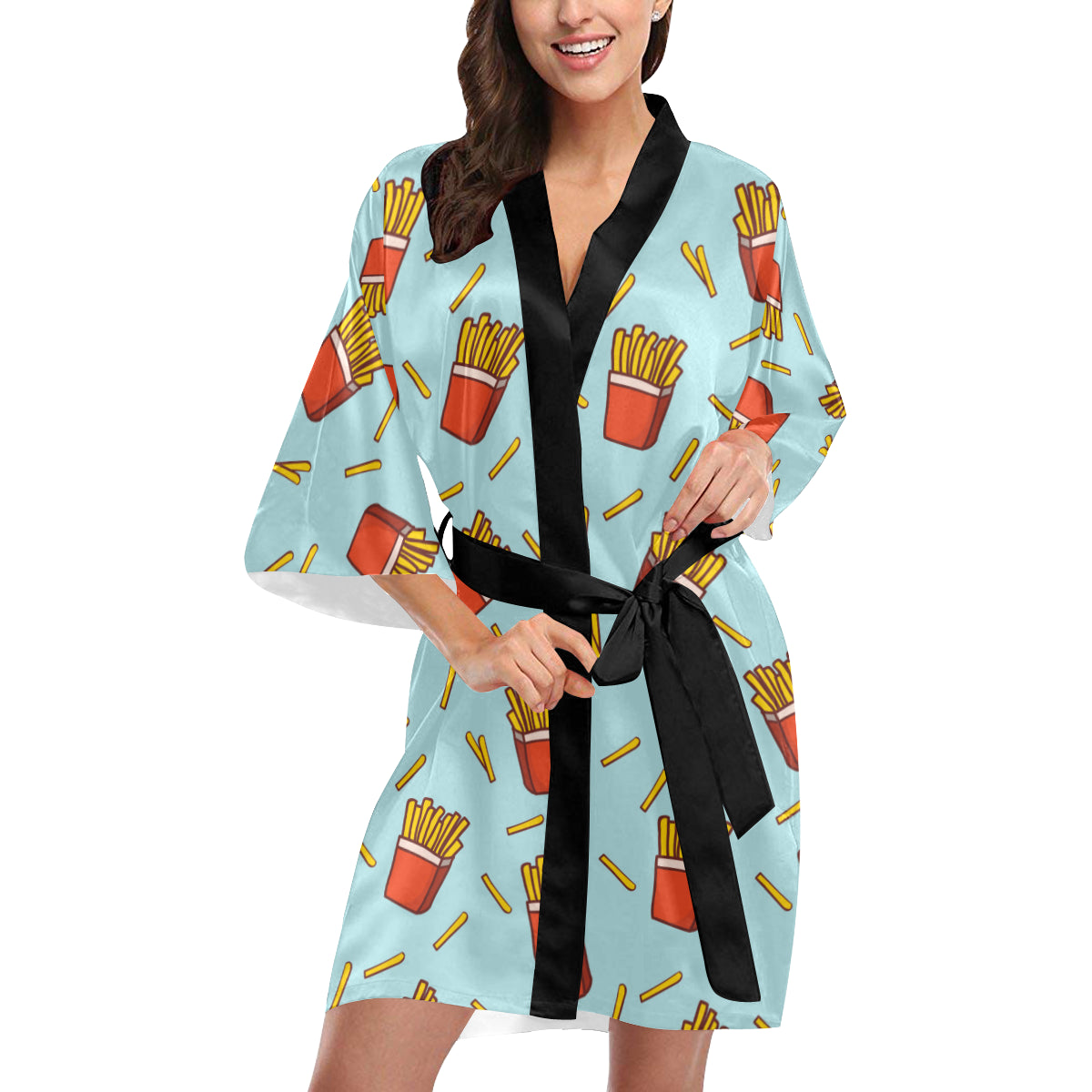 French Fried Pattern Print Design 02 Women's Short Kimono
