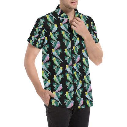 Budgerigar Pattern Print Design 03 Men's Short Sleeve Button Up Shirt