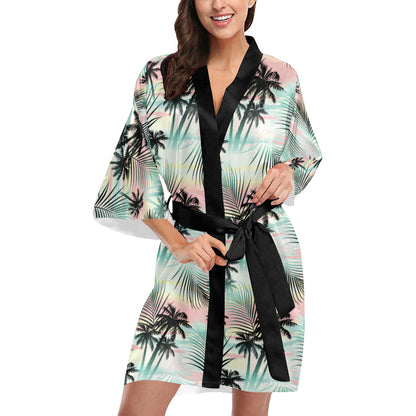 Palm Tree Pattern Print Design A03 Women's Short Kimono
