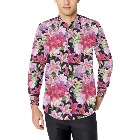 Lily Pattern Print Design LY017 Men's Long Sleeve Shirt