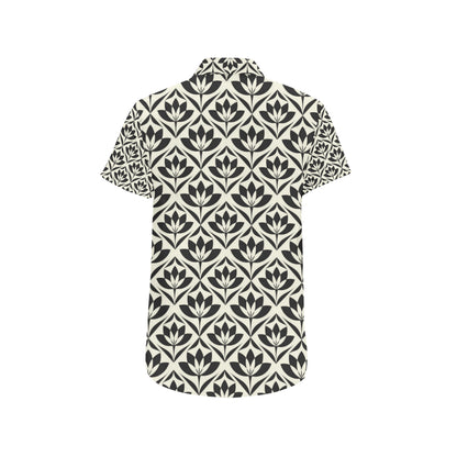 Lotus Pattern Print Men's Short Sleeve Button Up Shirt