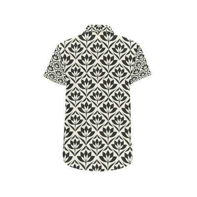 Lotus Pattern Print Men's Short Sleeve Button Up Shirt