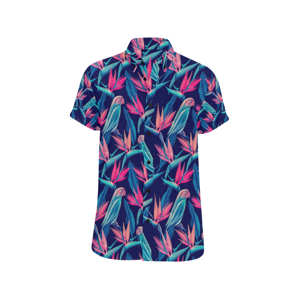 Tropical Flower Pattern Print Design TF024 Men's Short Sleeve Button Up Shirt