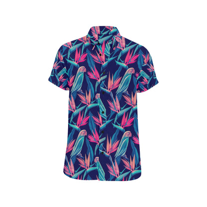 Tropical Flower Pattern Print Design TF024 Men's Short Sleeve Button Up Shirt
