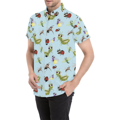 Ladybug Pattern Print Design 01 Men's Short Sleeve Button Up Shirt