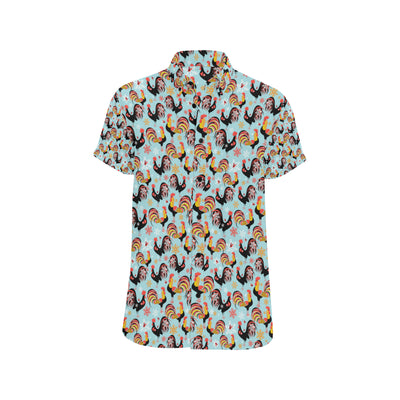 Rooster Themed Design Men's Short Sleeve Button Up Shirt