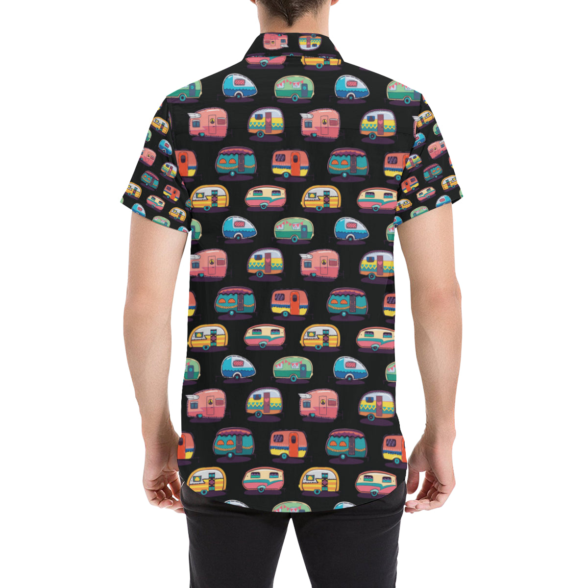 Camper Camping Pattern Men's Short Sleeve Button Up Shirt