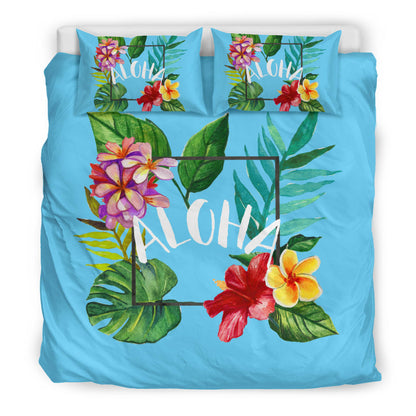 Aloha Hawaiian Flower Cyan Bedding Set