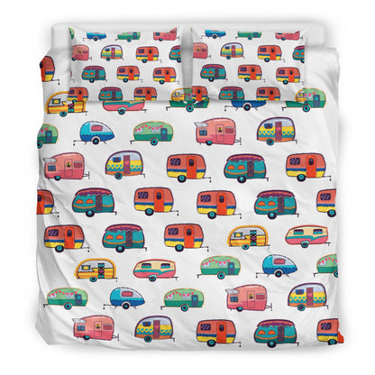 Caravan Camper White Pattern Bedding Set