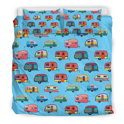 Caravan Camper Cyan Pattern Bedding Set
