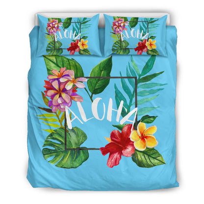 Aloha Hawaiian Flower Cyan Bedding Set