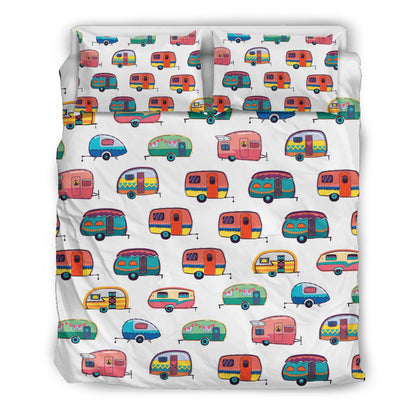 Caravan Camper White Pattern Bedding Set