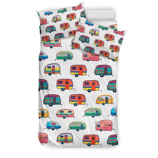 Caravan Camper White Pattern Bedding Set