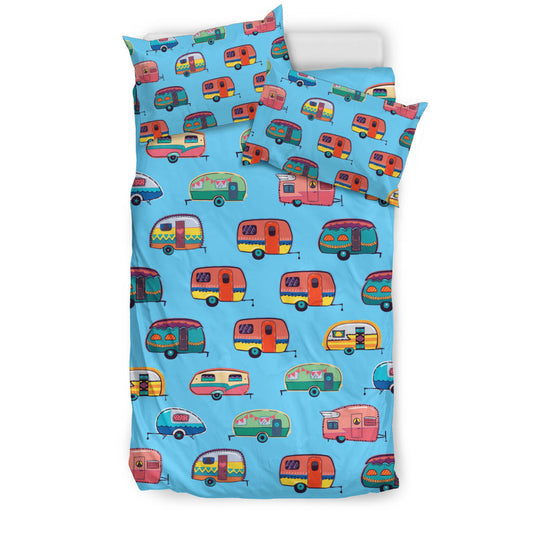 Caravan Camper Cyan Pattern Bedding Set