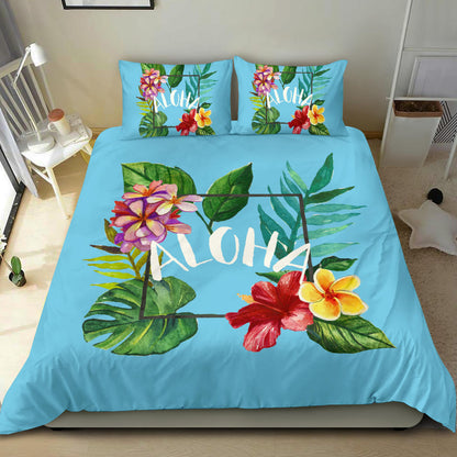 Aloha Hawaiian Flower Cyan Bedding Set