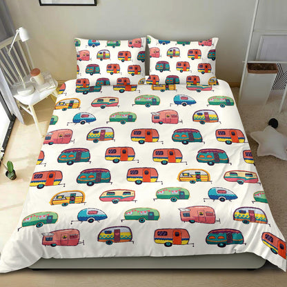 Caravan Camper White Pattern Bedding Set