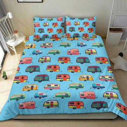Caravan Camper Cyan Pattern Bedding Set