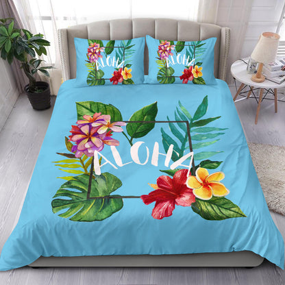 Aloha Hawaiian Flower Cyan Bedding Set